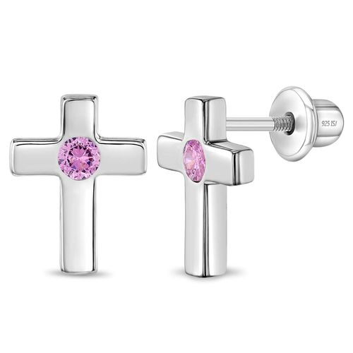 ARETES CRUZ ZIRCÓN ROSADO KIDS