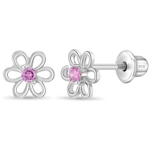 ARETES FLORCITA CALADA ZIRCÓN ROSADO KIDS